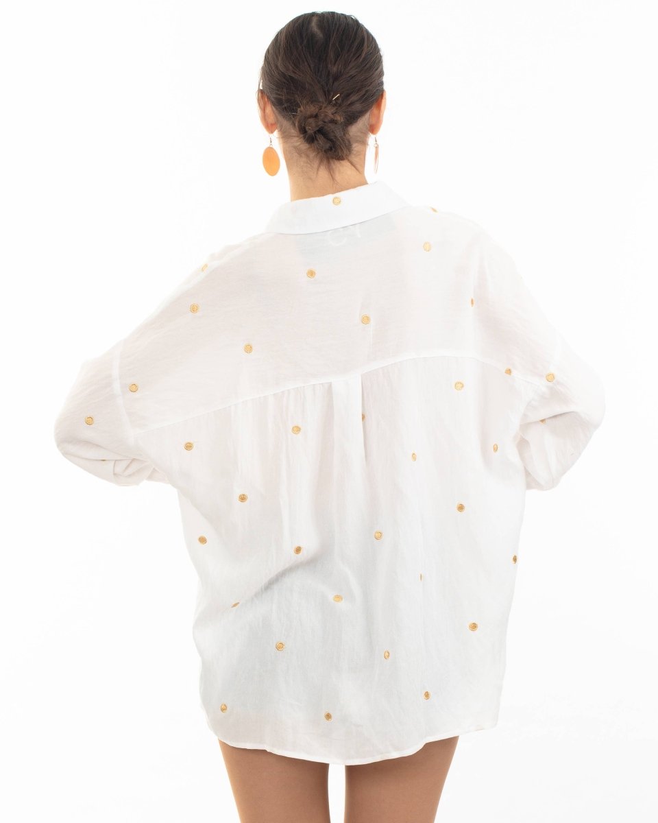 DMB Gold Polka Dots Embroidered Shirt in Soft cotton fabric - Daisy Mae Boutique