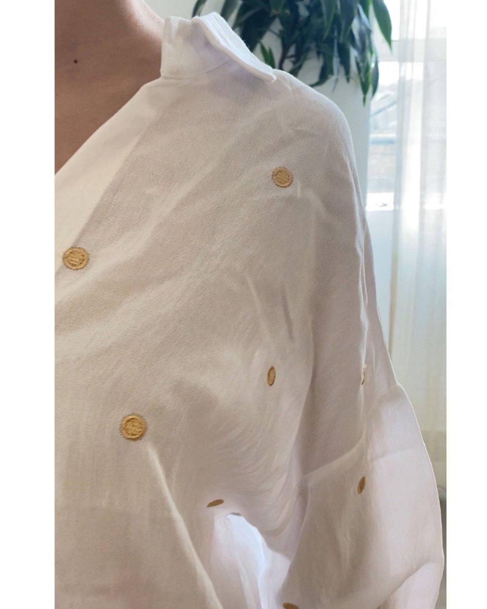 DMB Gold Polka Dots Embroidered Shirt in Soft cotton fabric - Daisy Mae Boutique