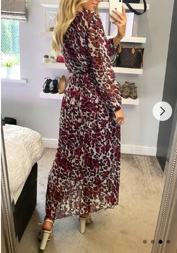 DMB Leopard print Pleated Long Sleeves Maxi Dress - Daisy Mae Boutique