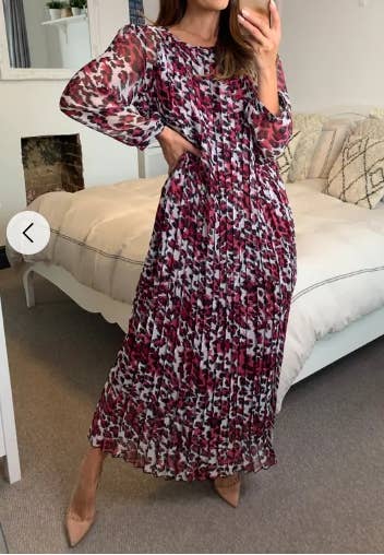 DMB Leopard print Pleated Long Sleeves Maxi Dress - Daisy Mae Boutique