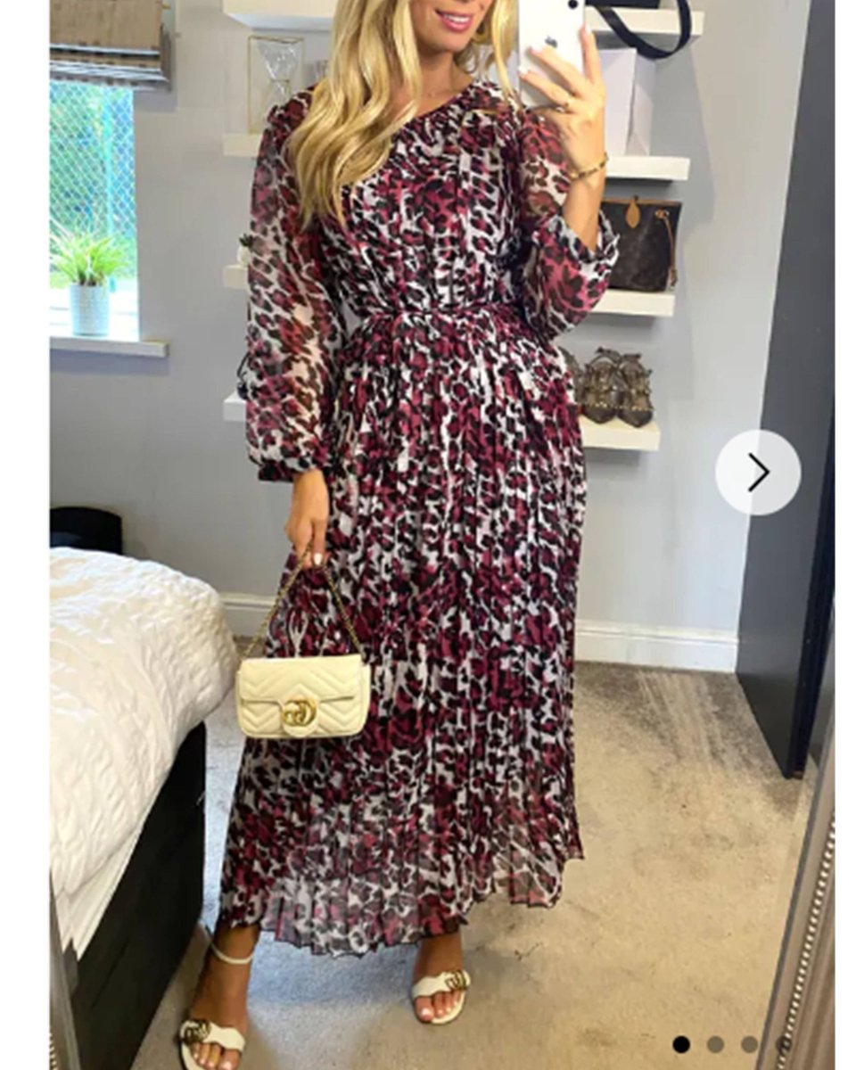 DMB Leopard print Pleated Long Sleeves Maxi Dress - Daisy Mae Boutique