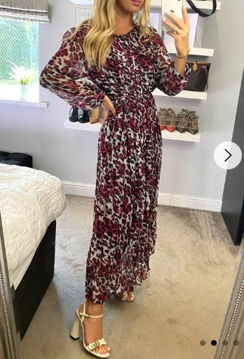 DMB Leopard print Pleated Long Sleeves Maxi Dress - Daisy Mae Boutique