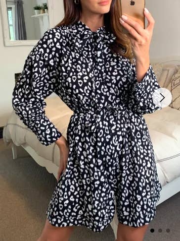 DMB Long Sleeve Shirt Dress with Tie Waist in Black and White - Daisy Mae Boutique