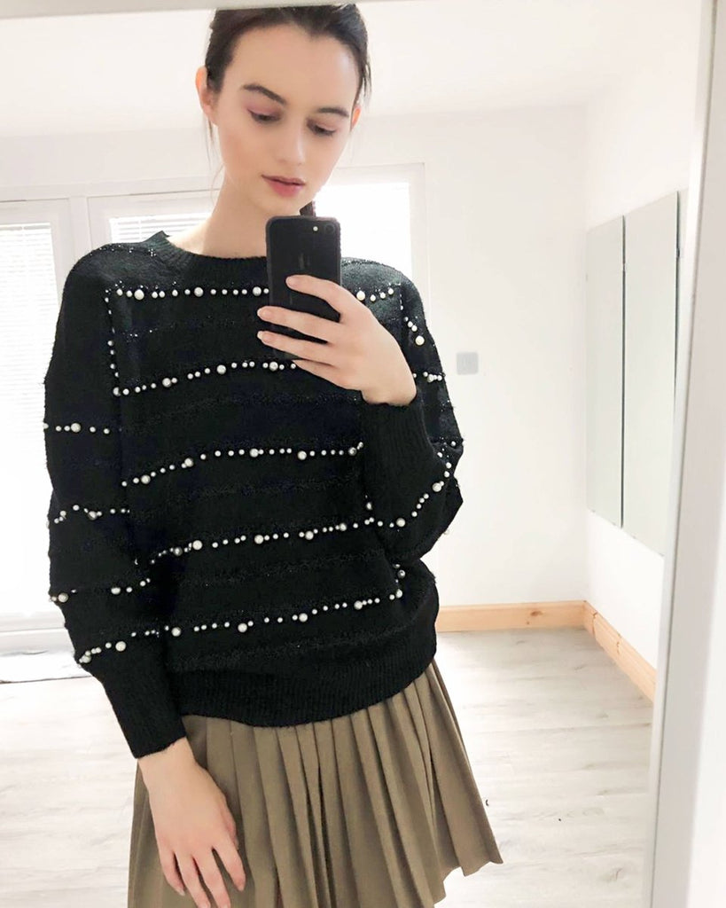 DMB Pearl embellished soft knit jumper in Black - Daisy Mae Boutique