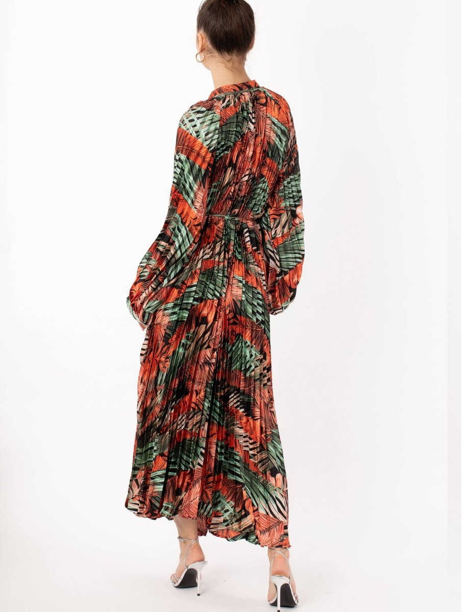 DMB Scarf print Full pleated long Shirt dress - Daisy Mae Boutique