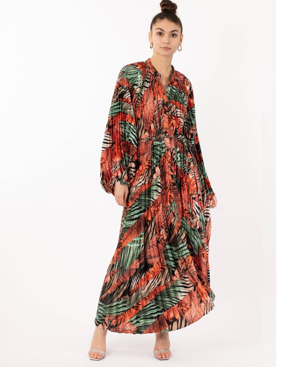 DMB Scarf print Full pleated long Shirt dress - Daisy Mae Boutique