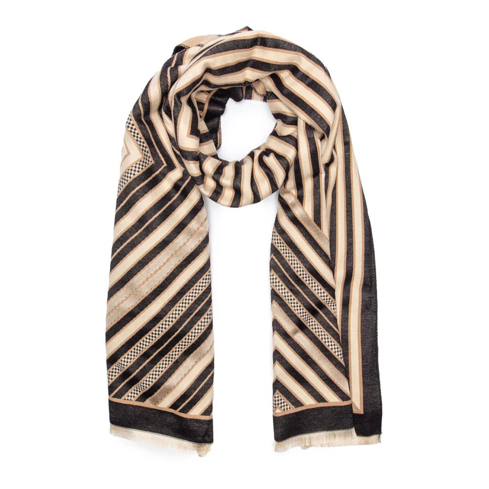 Elie Beaumont Winter Scarf - Black, Ivory Art Deco - Daisy Mae Boutique