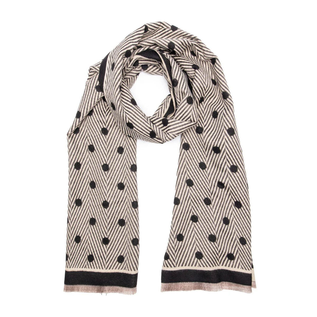 Elie Beaumont Winter Scarf - Black, Ivory, Grey Polka Dots - Daisy Mae Boutique