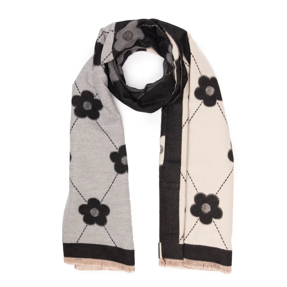 Elie Beaumont Winter Scarf - Black/White & Grey Daisy - Daisy Mae Boutique