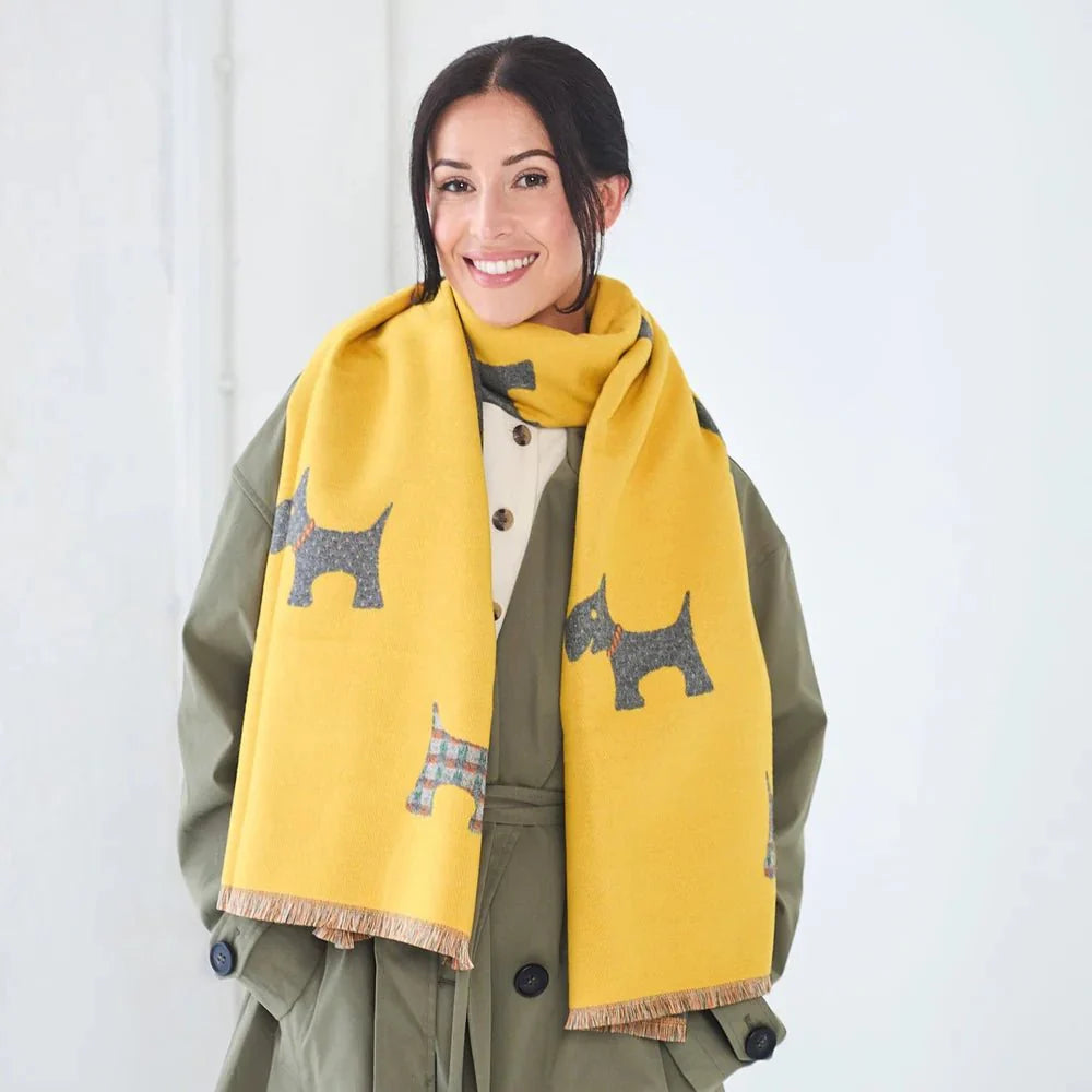 Elie Beaumont Winter Scarf - Mustard Dogs - Daisy Mae Boutique