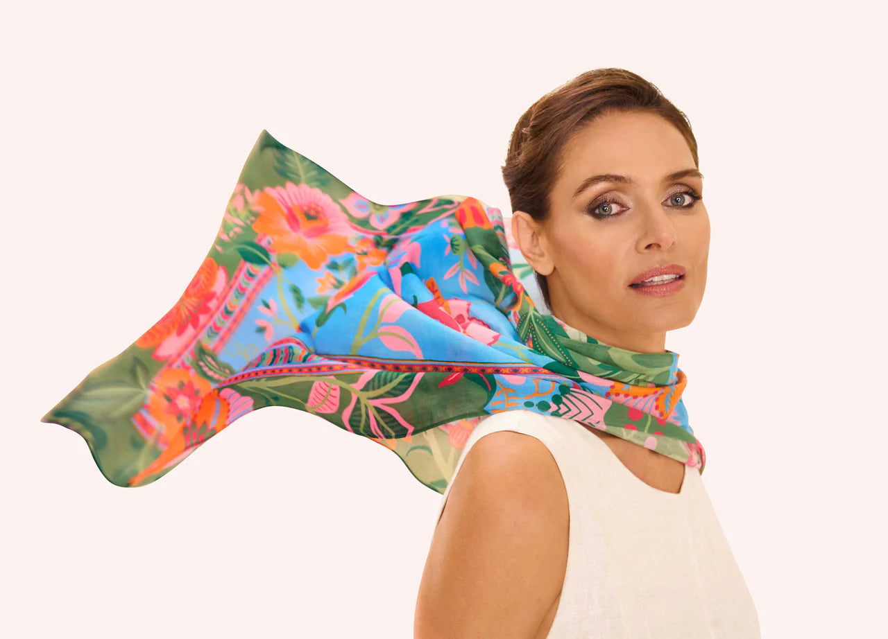 Powder Folky Floral Cotton Scarf