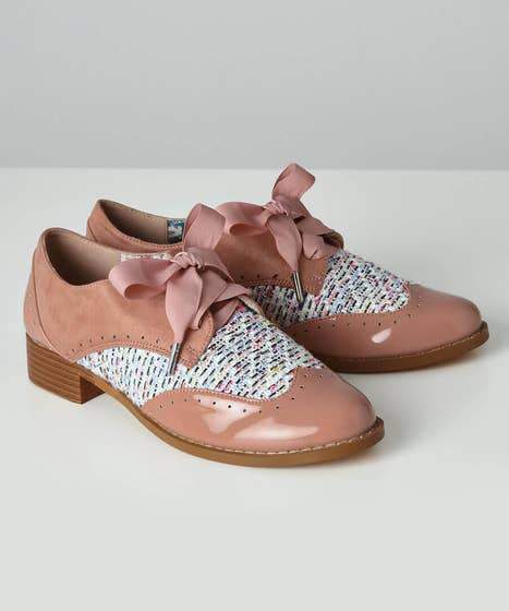 Joe Browns Morningside Tweed Blush Brogues - Daisy Mae Boutique