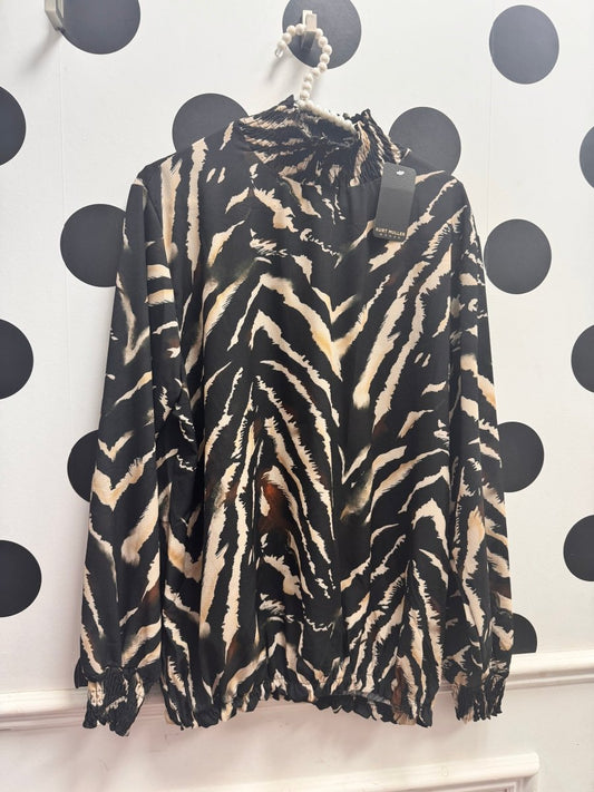 KM Black Zebra Print High Neck Blouse - Daisy Mae Boutique