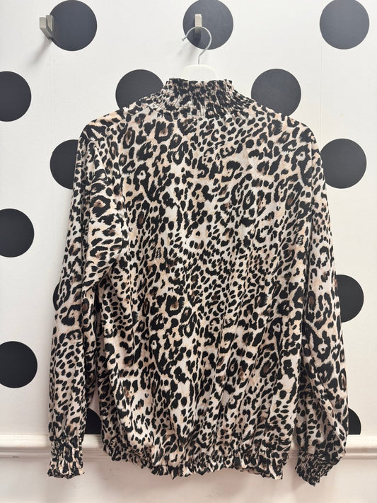 KM Cream Animal Print High Neck Blouse - Daisy Mae Boutique