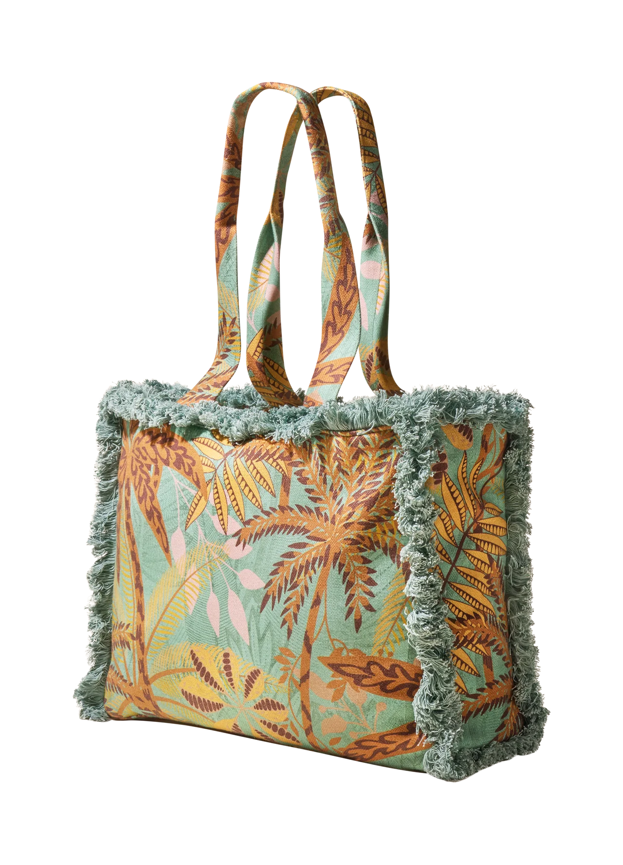 Powder Patterned Palms Fringed Box Tote