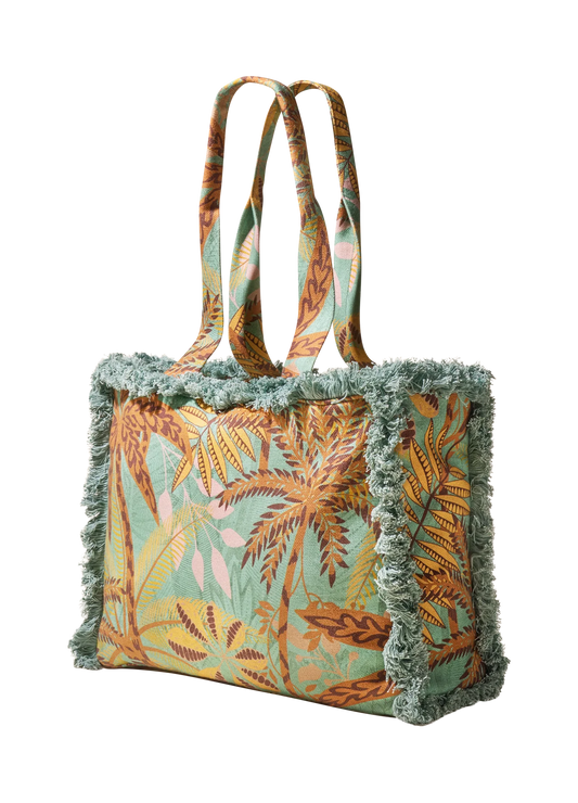 Powder Patterned Palms Fringed Box Tote