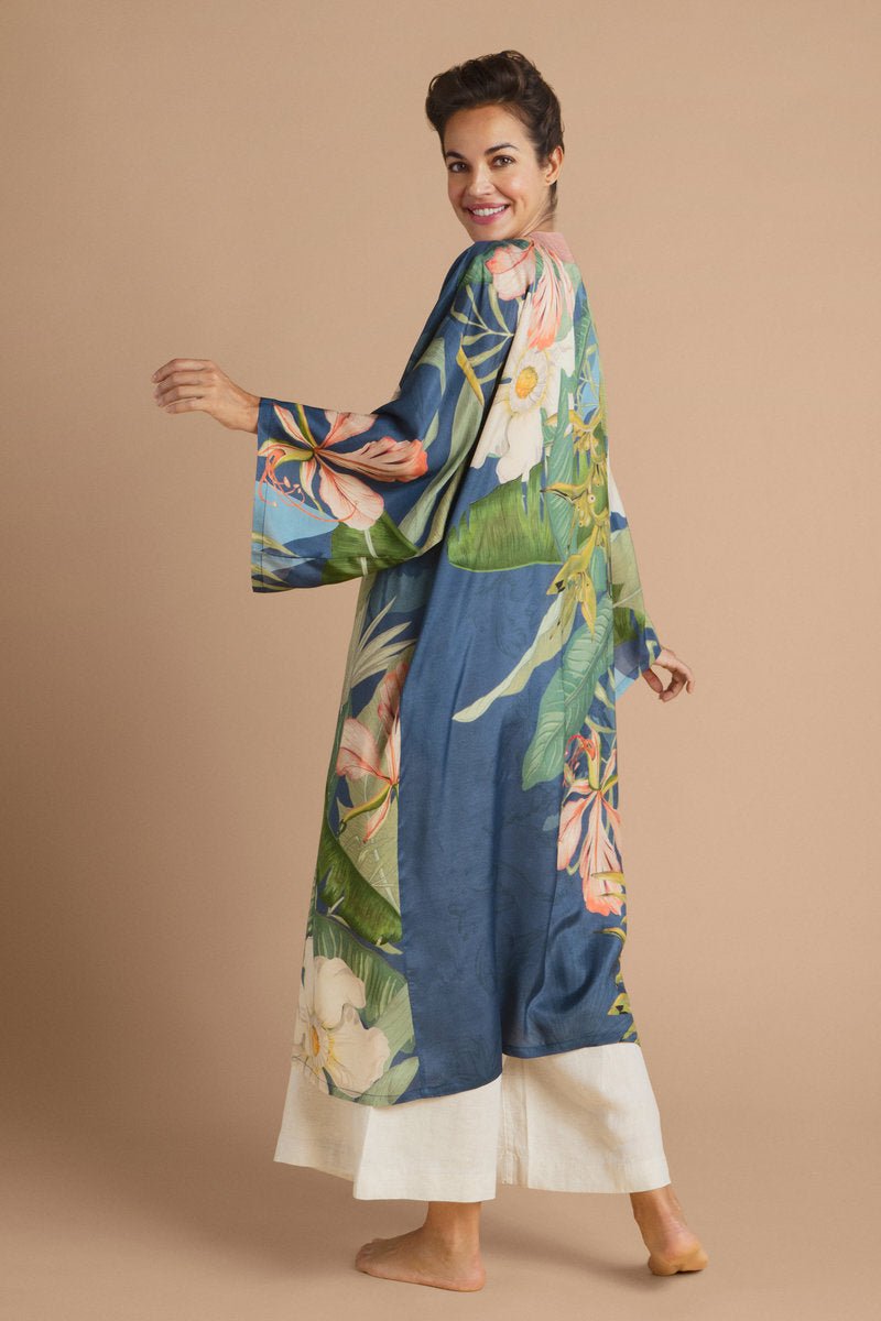 Powder Delicate Tropics Kimono Gown Indigo - Daisy Mae Boutique