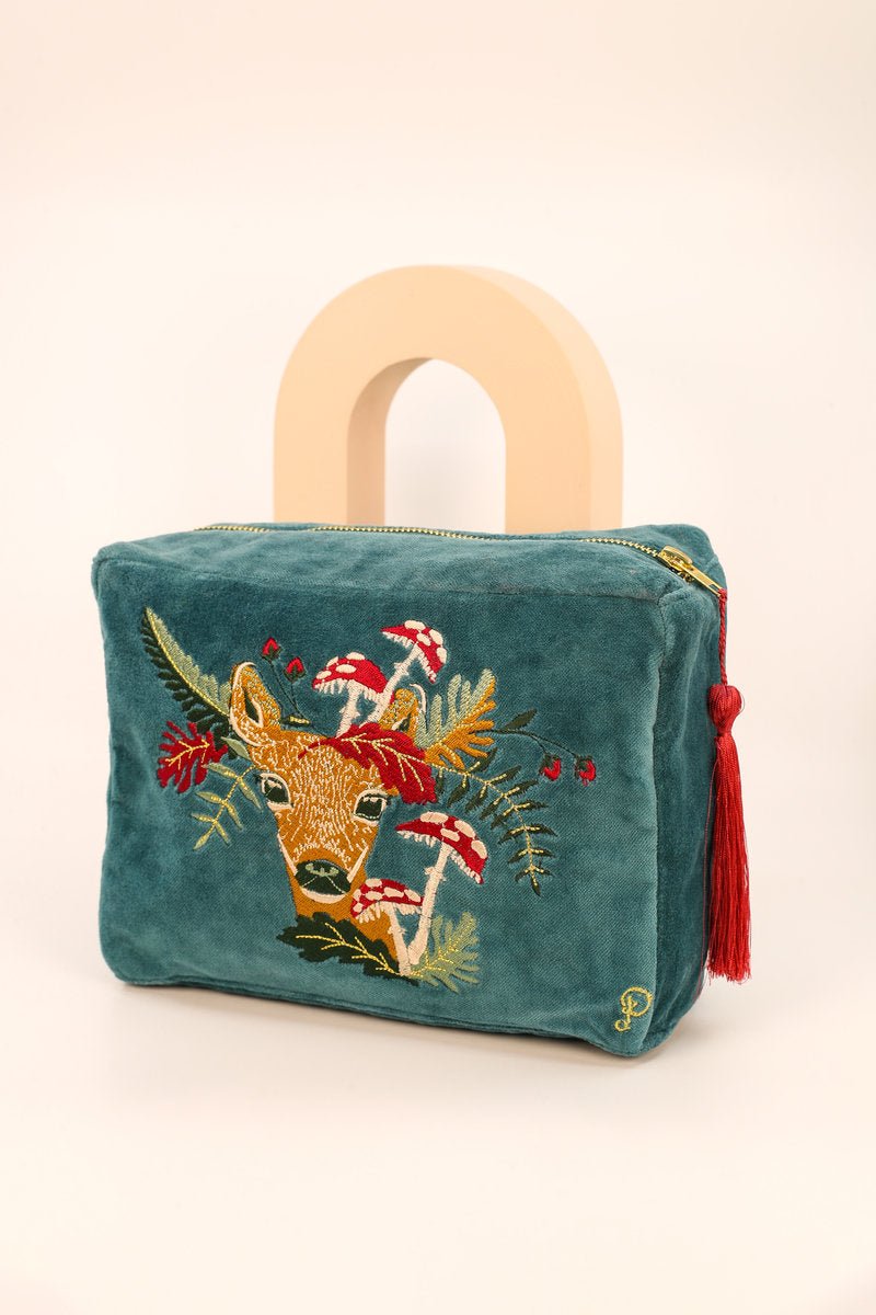 Powder Doe With Toadstools Velvet Washbag - Daisy Mae Boutique