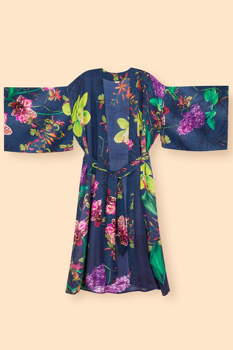 Powder Exotic Evening In Ink Kimono Gown - Daisy Mae Boutique