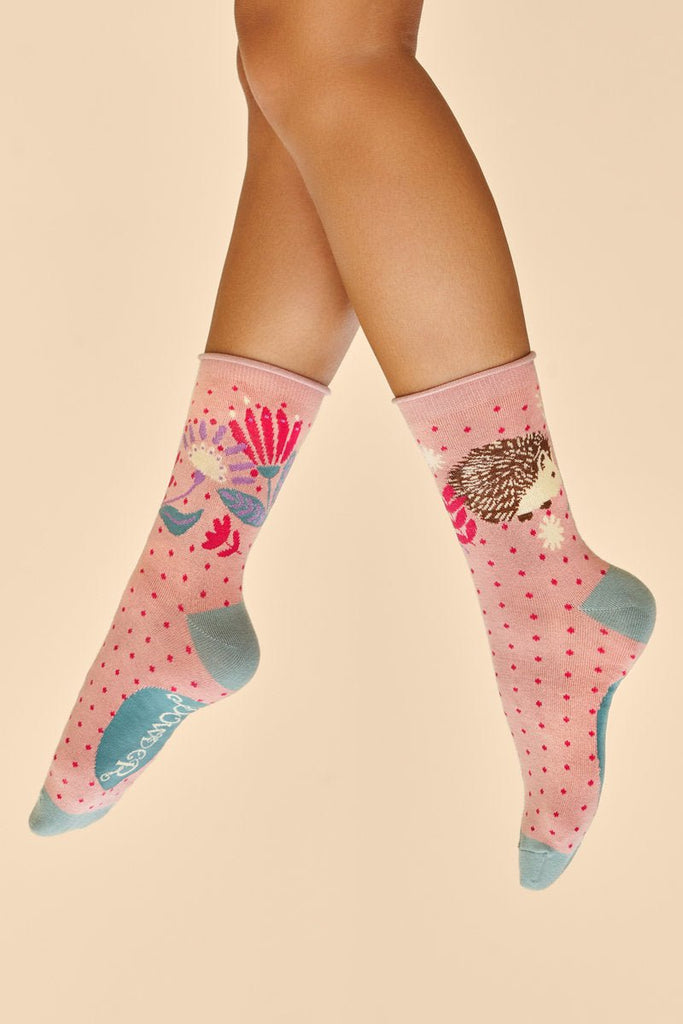 Powder Hedgehog Hunting in Leaves Ankle Socks Petal - Daisy Mae Boutique