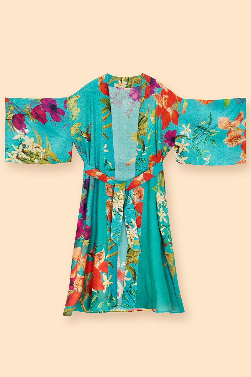 Powder Hummingbird At Dusk Kimono Gown - Daisy Mae Boutique