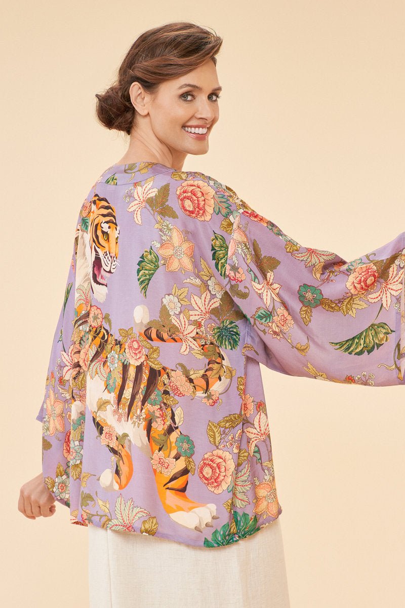 Powder Prancing Tiger Kimono Jacket - Daisy Mae Boutique