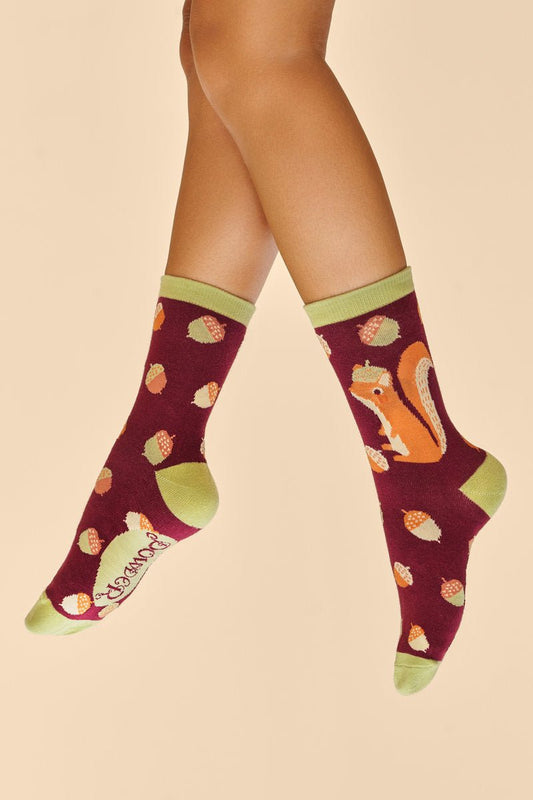 Powder Squirrel With Acorn Beret Ankle Socks - Daisy Mae Boutique