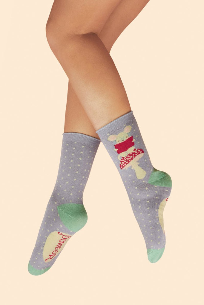 Powder Studious Field Mouse Socks - Lilac - Daisy Mae Boutique