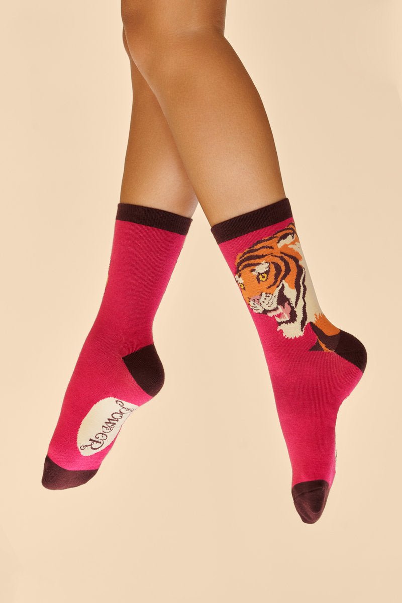 Powder Thrill Of The Tiger Ankle Socks Fuchsia - Daisy Mae Boutique