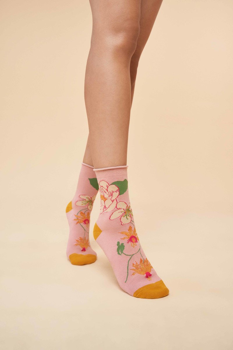 Powder Tropical Flora Socks Petal - Daisy Mae Boutique