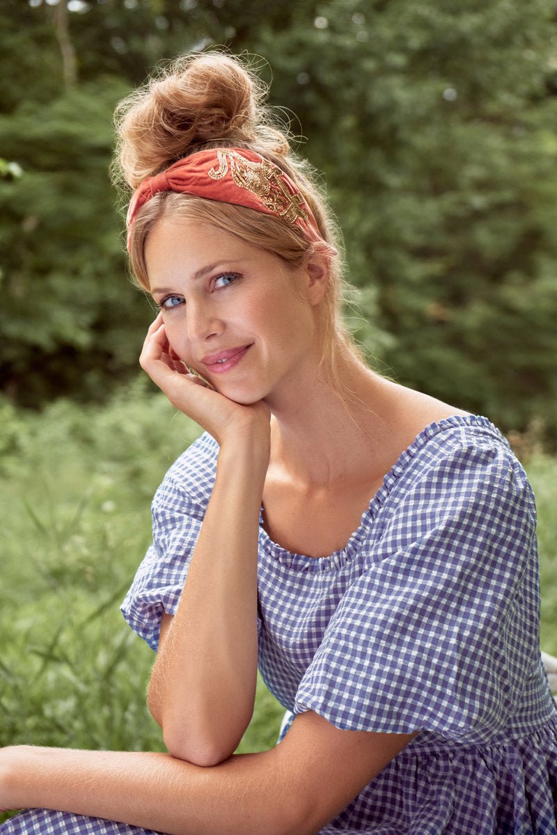 Powder Velvet Beaded Headband Terracotta Elephant - Daisy Mae Boutique