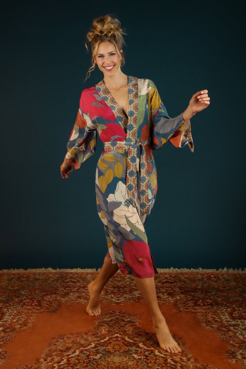 Powder Winter Floral Kimono Gown - Daisy Mae Boutique