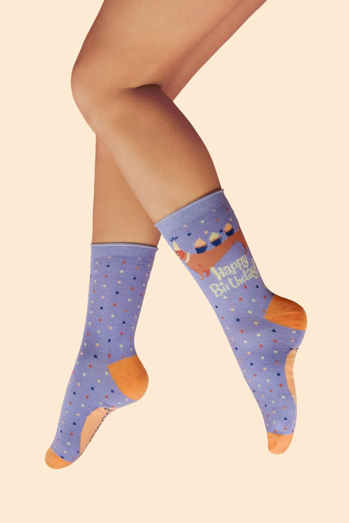 Pup - Cake Birthday Party Socks - Lilac - Daisy Mae Boutique