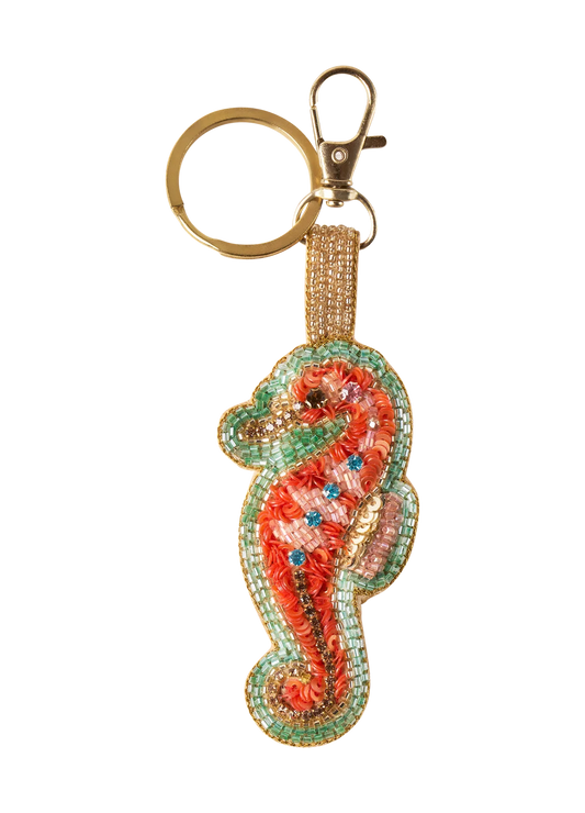 Powder Sparkling Seahorse Beaded Keyring