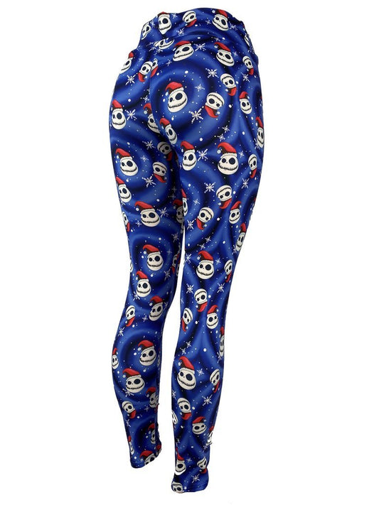 Tiho Blue Santa Jack Skeleton Leggings - Daisy Mae Boutique