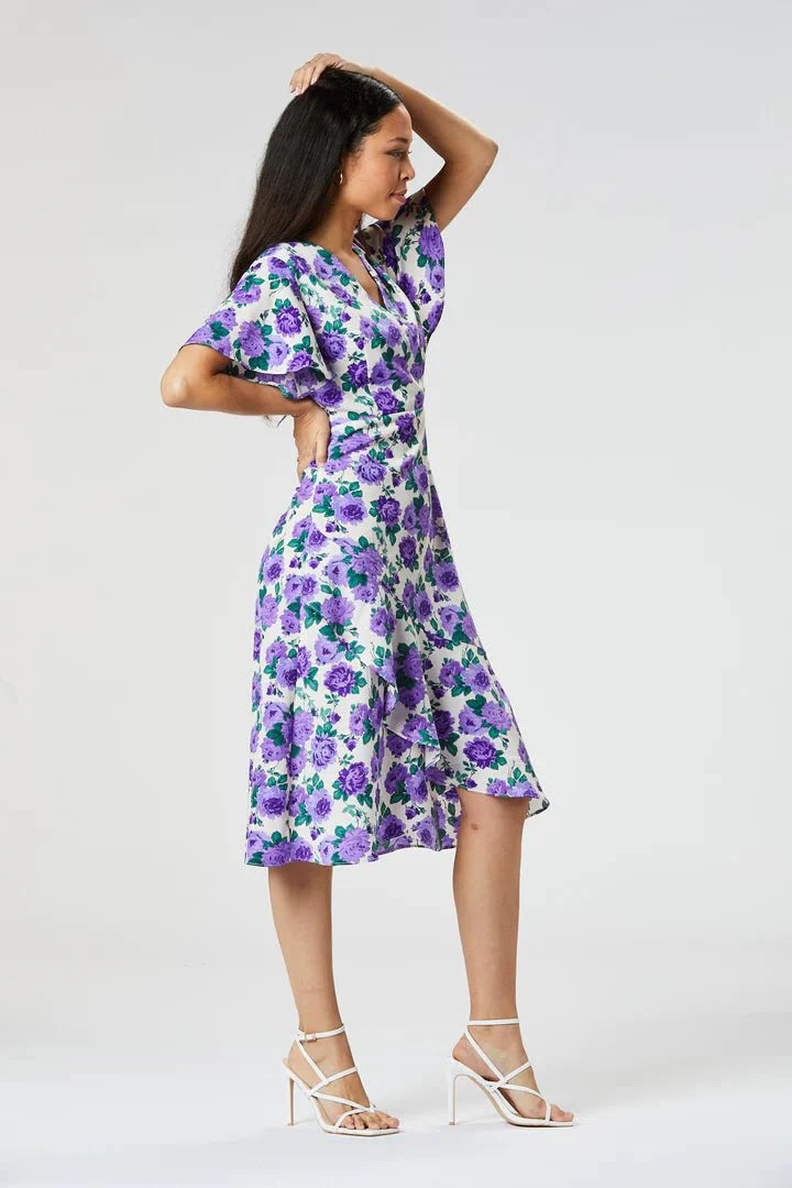 Zibi London Daria Purple Floral Midi Dress - Daisy Mae Boutique