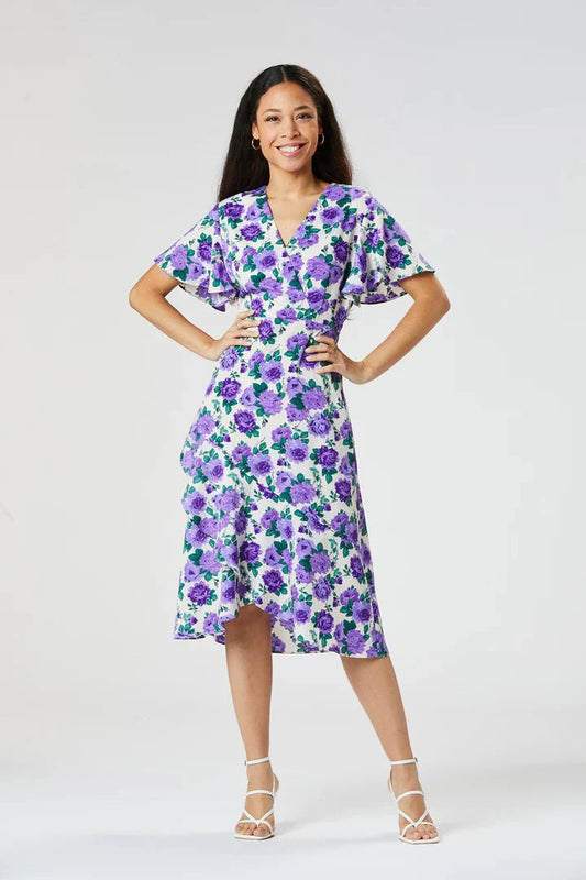 Zibi London Daria Purple Floral Midi Dress - Daisy Mae Boutique