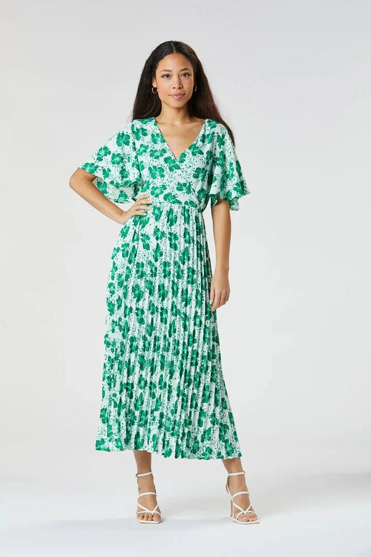 Zibi London Malika Green Floral Pleated Dress - Daisy Mae Boutique