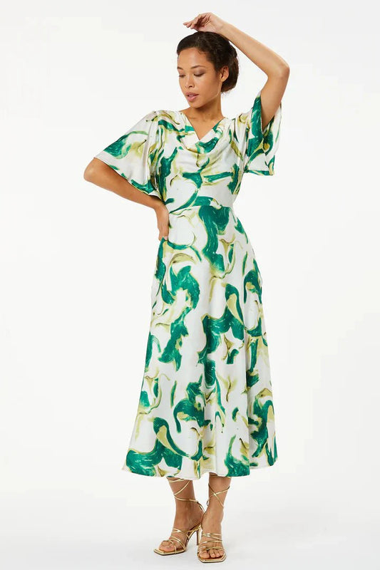 Zibi London Mimi Green Cowl Neck Printed Dress - Daisy Mae Boutique