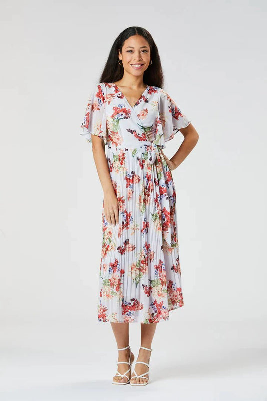 Zibi London Salma Purple Floral Pleated Dress - Daisy Mae Boutique