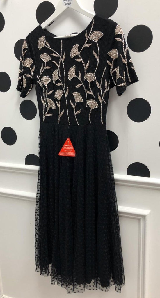 Amber Black Embellished Polka Occasion Dress - Daisy Mae Boutique