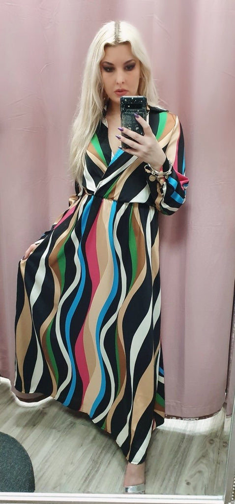 Amber Black Rainbow Stripe Shirt Dress - Daisy Mae Boutique