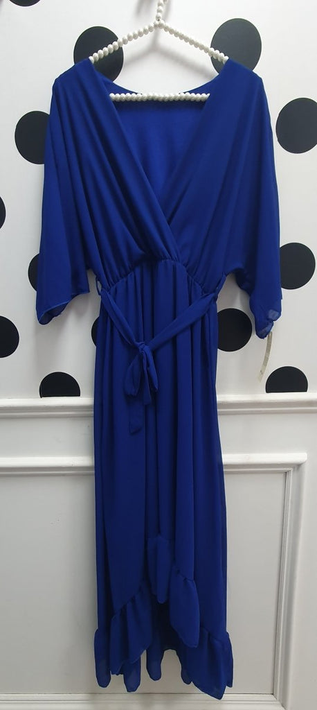 Amber Cobalt Frill Hem Belted Dress - Daisy Mae Boutique