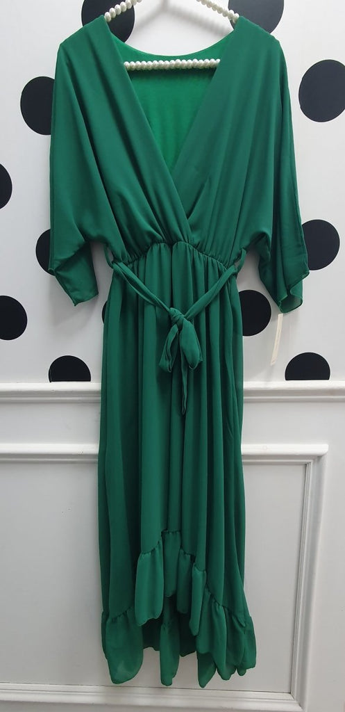 Amber Emerald Frill Hem Belted Dress - Daisy Mae Boutique