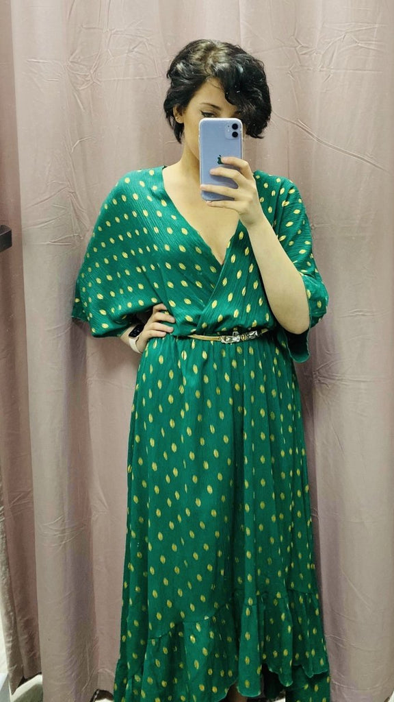 Amber Green Midi Polka Dot Dress - Daisy Mae Boutique