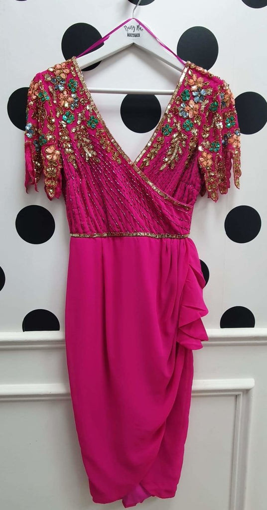 Amber Hot Pink Wiggle Embellised Detail Occasion Dress - Daisy Mae Boutique