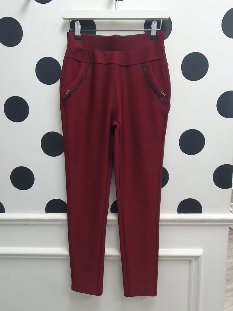 Amber Jeggings Trousers Burgundy - Daisy Mae Boutique