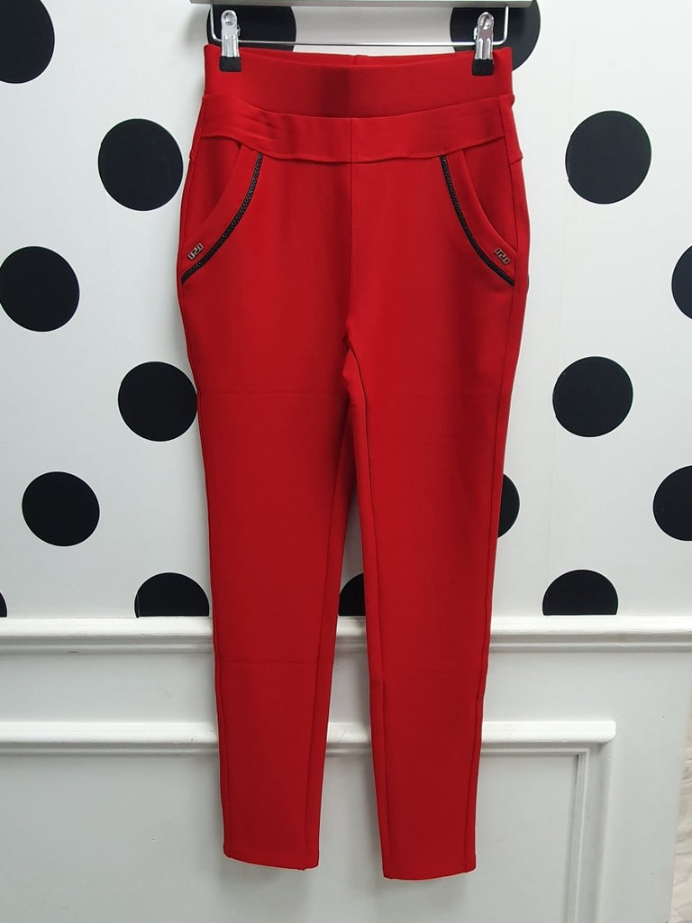 Amber Jeggings Trousers Red - Daisy Mae Boutique