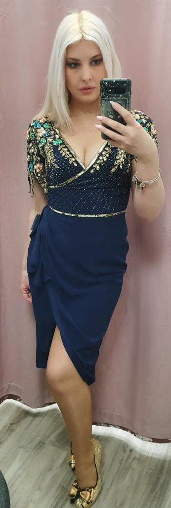 Amber Navy Wiggle Embellished Detail Occasion Dress - Daisy Mae Boutique