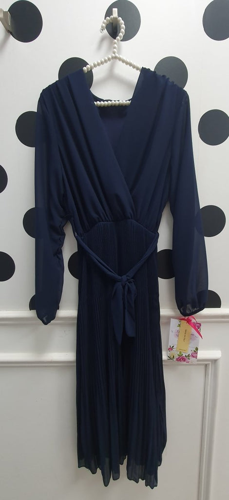 Amber Navy Wrap Chiffon Dress - Daisy Mae Boutique